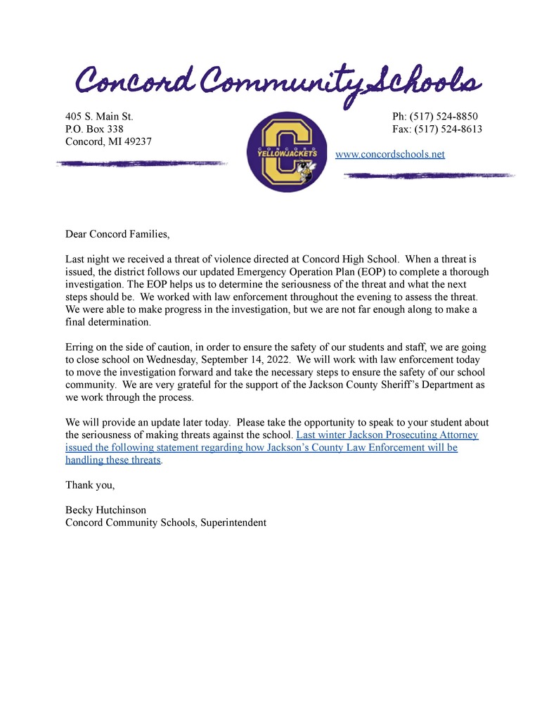 9.14.22 Letter to Families
