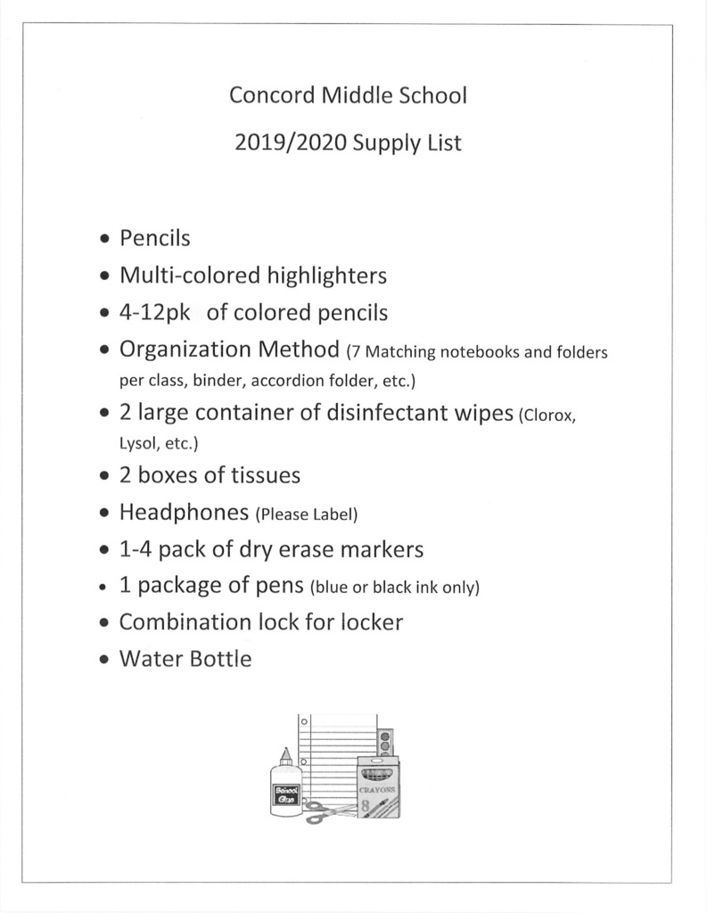 Middle school supply list